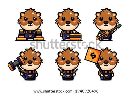 cute hamster character design set themed constuction