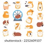 Cute Hamster Character with Stout Body Engaged in Different Activity Big Vector Set