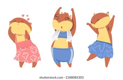 Cute Hamster Character with Stout Body Doing Sport and Feeling Love Vector Set