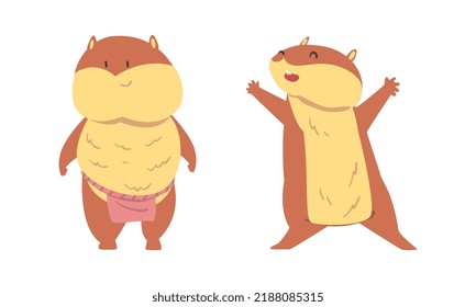 Cute Hamster Character with Stout Body Standing and Outstretching Paw Vector Set