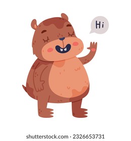 Cute Hamster Character with Stout Body Greeting Saying Hi Vector Illustration