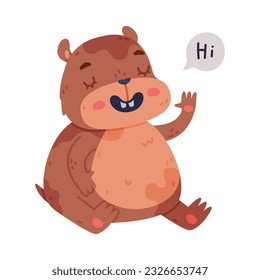 Cute Hamster Character with Stout Body Sitting and Saying Hi Vector Illustration