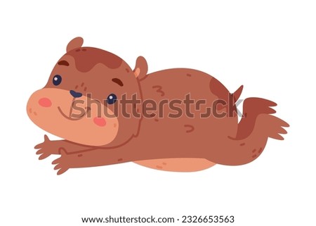 Cute Hamster Character with Stout Body Lying on Its Belly and Smiling Vector Illustration