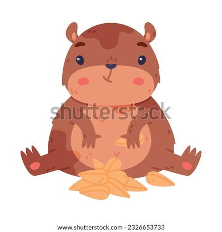 Cute Hamster Character with Stout Body Sitting and Eating Seeds Vector Illustration