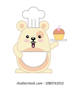 cute hamster chef with cup cake kawaii character