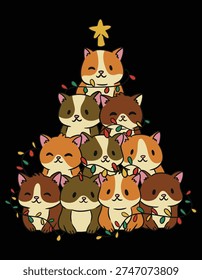 Cute Hamster With Christmas Tree Illustration