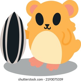 Cute hamster concept. Vector illustration. Hamster with seeds. Design element on white background.