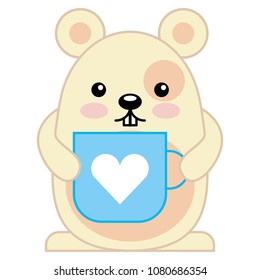cute hamster with cup kawaii character