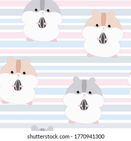 Cute hamster cupcake seamless pattern on rainbow background.