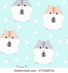 Cute hamster cupcake seamless pattern on blue background.