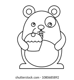 cute hamster with delicious cup cake kawaii character