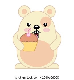 cute hamster with delicious cup cake kawaii character