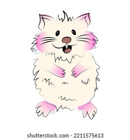 Cute hamster design. The cartoon character is a rodent. Cute funny smiling hamster. Vector illustration of a cartoon animal isolated on a white background. A small animal hamster.