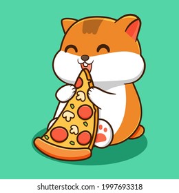 cute hamster design sitting and eating pizza