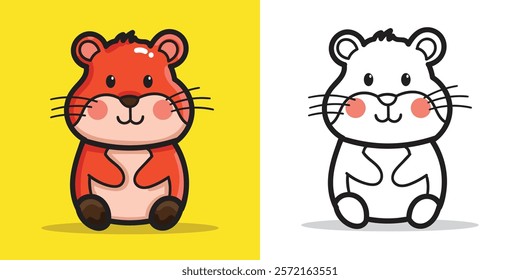 A Cute Hamster doll sit down illustration for design element or coloring book element