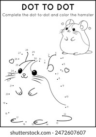 Cute Hamster Dot-to-Dot Coloring In Worksheet For Kids