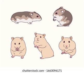 cute hamster drawing collection. hand drawn style vector design illustrations. 