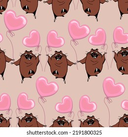 Cute Hamster Zeichnung Vektorgrafik mit Luftballon. Der liebende Hamster. Vektormuster.