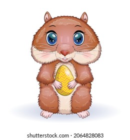 Cute hamster with easter egg, hamster cartoon characters, funny animal character, Easter concept, postcard