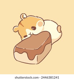 Cute hamster eat cake kawaii character animal