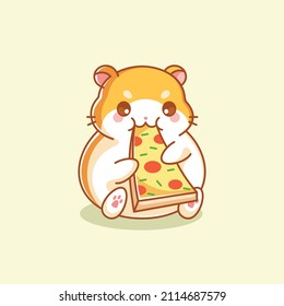 Cute hamster eating pizza cartoon