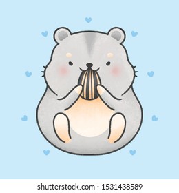 Cute hamster eating sunflower seed hand drawn cartoon animal character. Hand drawing vector. Cartoon character design.