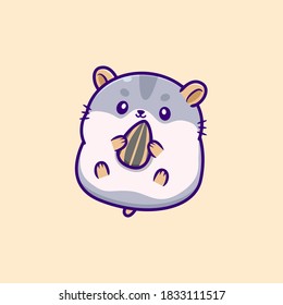 Cute Hamster Eating Sunflower Seed Cartoon Vector Icon Illustration. Animal Food Icon Concept Isolated Premium Vector. Flat Cartoon Style