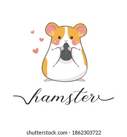 Cute hamster eating sunflower seed ,Cute little hamster mascot design