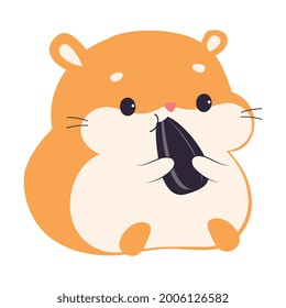 Cute Hamster, die Sonnenblumensamen essen, Adorable Red Pet Animal Character Cartoon Vektor Illustration