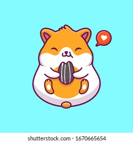 Cute Hamster Eating Vector Icon Illustration. Hamster Mascot Cartoon Character. Animal Icon Concept White Isolated. Flat Cartoon Style Suitable for Web Landing Page, Banner, Flyer, Sticker, Card