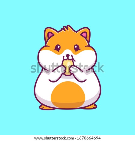 Cute Hamster Eating Vector Icon Illustration. Hamster Mascot Cartoon Character. Animal Icon Concept White Isolated. Flat Cartoon Style Suitable for Web Landing Page, Banner, Flyer, Sticker, Card