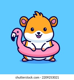 Hámster de corte en la ilustración vectorial de la mascota de la rueda de flamingo
