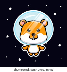 lindo hamster flotando en la ilustración de la caricatura espacial