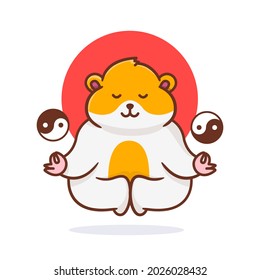 Cute Hamster Flying With Ying Yang Illustration