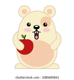 cute hamster with fruit apple kawaii character