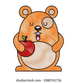 cute hamster with fruit apple kawaii character