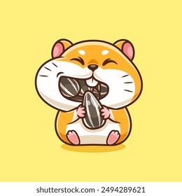 Cute Hamster Full Mouth With Sunflower Seeds Cartoon Vector Icon Illustration. Animal Food Icon Concept Isolated Premium Vector. Flat Cartoon Style