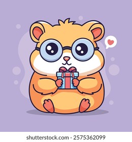 cute hamster with gift box kawaii character vector illustration design