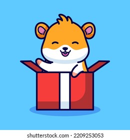 Cute Hamster in Geschenkbox Maskottchen, Vektorgrafik