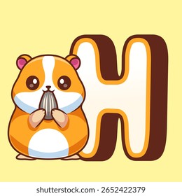 Hamster Bonito Em Alfabeto H Ilustração De Ícone De Vetor De Desenho Animado. Animal Education Icon Concept Isolado Premium Vetor. Estilo de Desenho Animado Plano