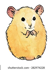cute hamster - hand drawing watercolor vector illustration