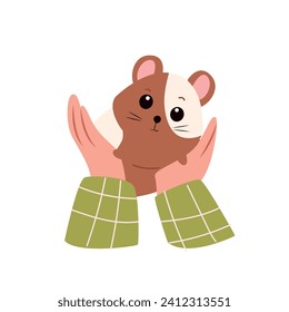  Cute hamster in hands, animal protection concept vector Illustration