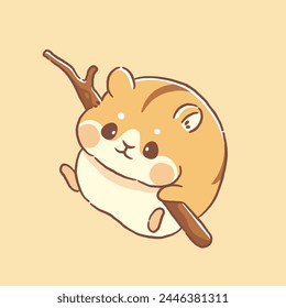 Cute hamster hanging on branch of tree kawaii character animal