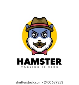 Cute hamster head mafia bandit logo 
