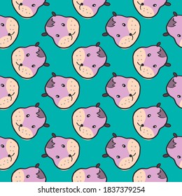 Cute Hamster Head ,seamless Pattern On Bluebackground.