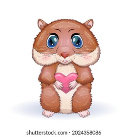 Cute hamster and heart, cartoon hamster characters, funny animal in love, st.valentine day card