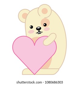 cute hamster with heart kawaii character