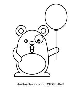 cute hamster with helium balloon kawaii character