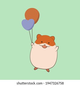 Cute hamster holding balloons clipart, cartoon vector. Hamster clipart, cute animal cartoon.