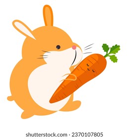 Cute Hamster holding happy carrot cartoon vector icon and symbol isolated on white background vector illustration